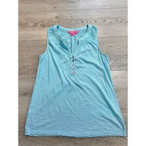 Lilly Pulitzer Essie‎ Top Blouse Blue Smocked Ruched Button Sleeveless XS XSmall